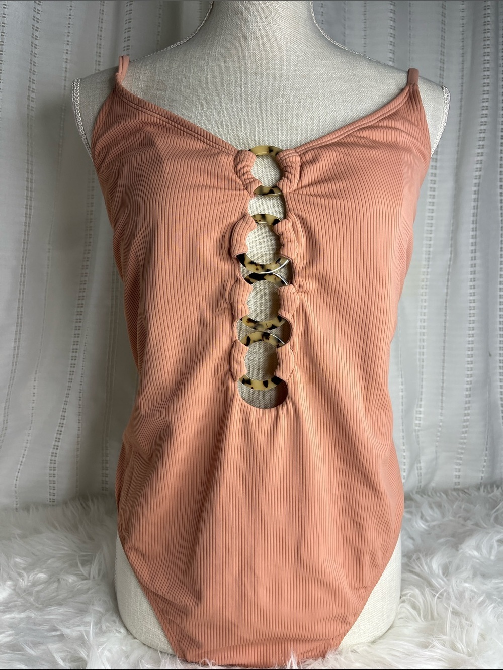 Time and Tru Peach Ring-Front One-Piece Swimsuit